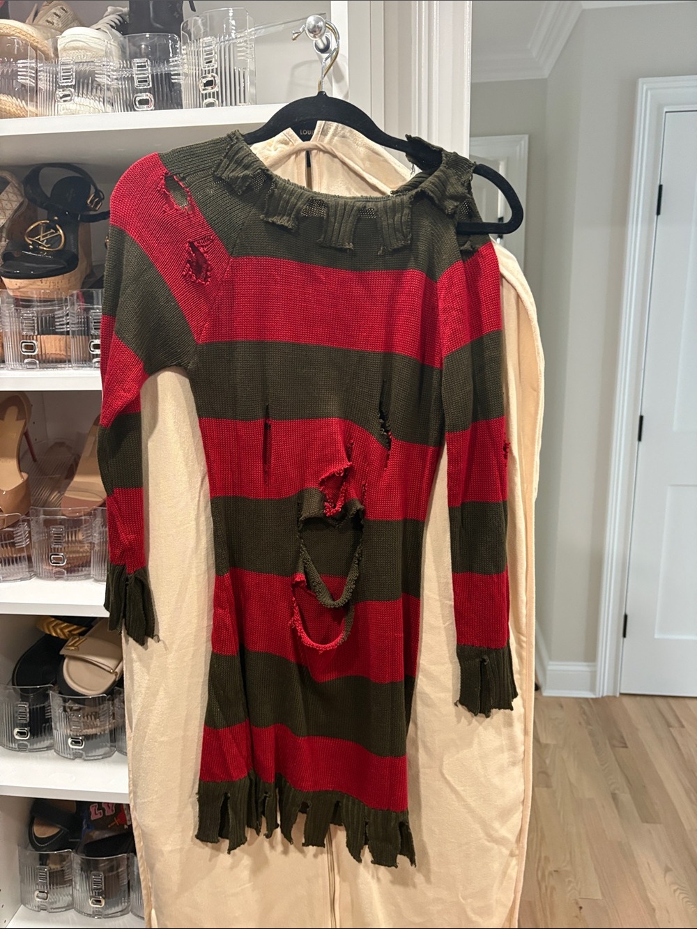 Freddy Krueger Women's Distressed Knit Sweater - Red & Green Stripe